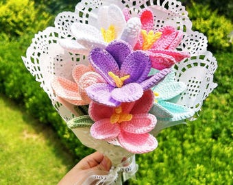 Handmade Crochet Tulip Bouquet, Knitted Flower Arrangement, Unique Gift for Birthday, Anniversary, Wedding, Mother’s Day, Gift for Her