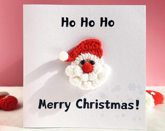 Handmade Crochet Santa Christmas Card | 3D Christmas Cards | Holiday Greeting Card | Unique Christmas Gift for Friends & Family