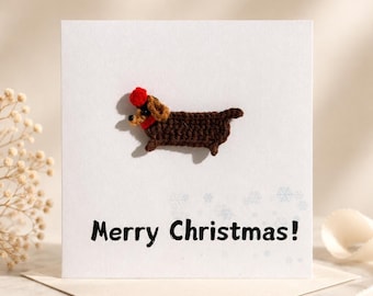 Handmade Crochet Dachshund Christmas Card • Sausage Dog Xmas Card • Dog Lover Gift• Christmas gifts,Christmas Card for friends, 3d cards