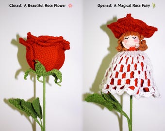 Muñeca Hada de las Flores de Ganchillo / Regalo Sorpresa 2 en 1 Hecho a Mano