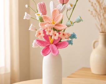 Handmade Crochet Flower Bouquet, Knitted Flowers, Valentine’s Day Gift for Her, Mom, Friends, Long Lasting Floral Decor,Anniversary,Birthday