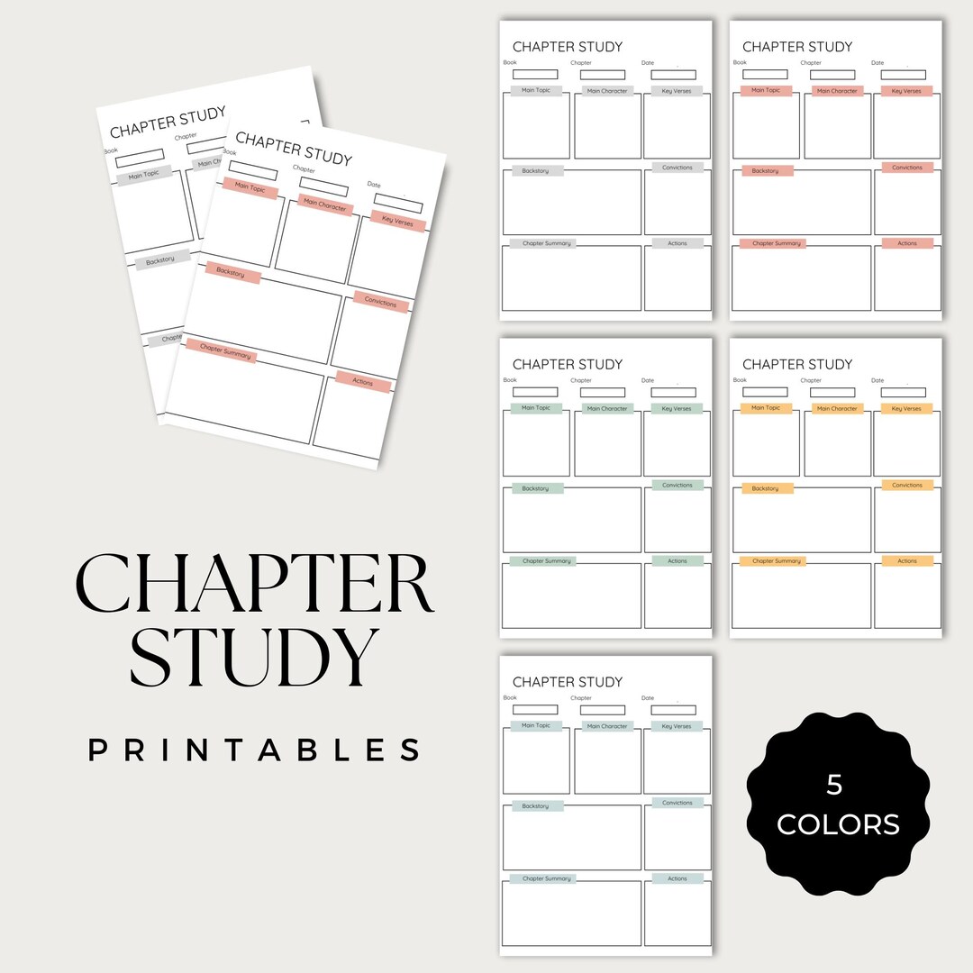Bible Chapter Summary Template: Printable Bible Study Guide + 5 Colors ...