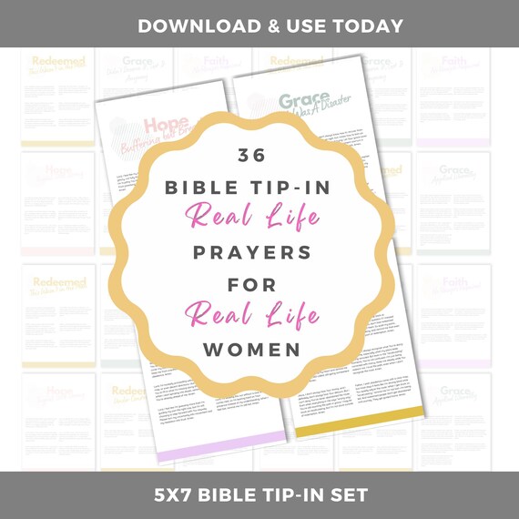 Prayer Tip-In Bundle Bible Study War Binder Kit | Real Life Prayers for Real Life Women | Prayer Kit of 36 | 5x7 Christian Study Tool