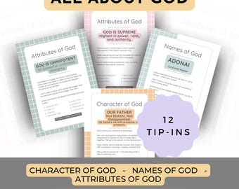 Attributes of God | Deluxe Faith Journal Bundle War Binder Printable Tip-Ins | Bible Study Guide | Set of 12 Bible Journaling Inserts