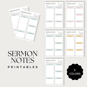 Sermon Notes Bible Study Template Set: Faith Journal Page 5-Page Printable