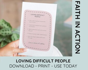 Aimer les personnes difficiles | Reliure de guerre biblique de journal de prière | Conseil guidé par la foi | Prières imprimables pour une réponse pieuse