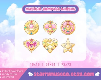 Magical Compact Twitch Badges / Kawaii Anime Stream Decor / Streamer Assets