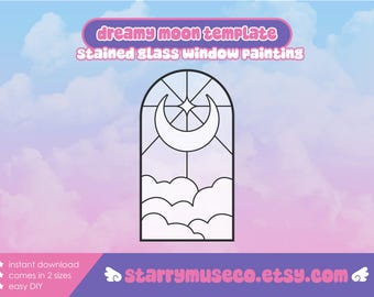 Dreamy Moon Stained Glass Painting Pattern / DIY Stained Glass / Witchy / Kawaii