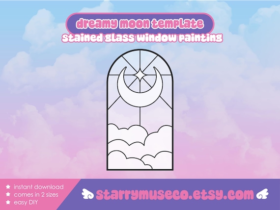 Dreamy Moon Stained Glass Painting Pattern / DIY Stained Glass / Witchy / Kawaii