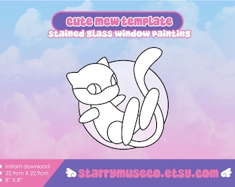 Cute Mew Stained Glass Painting Pattern / DIY Stained Glass / Pokemon