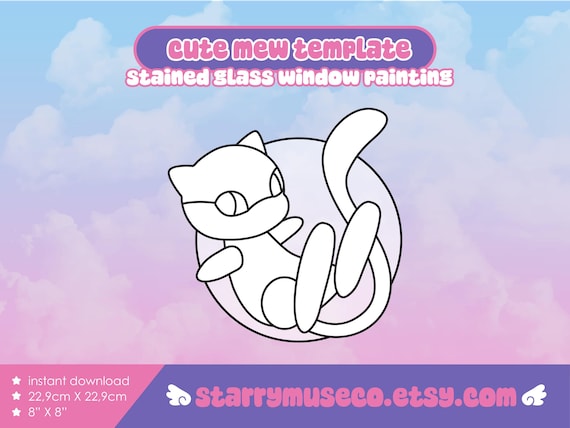 Cute Mew Stained Glass Painting Pattern / DIY Stained Glass / Pokemon