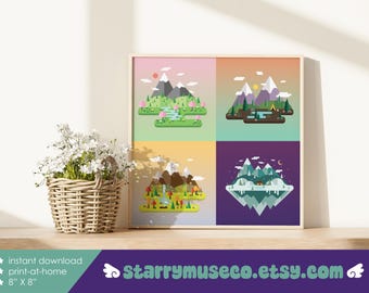 Four Seasons Islands Printable Wall Art / 8" X 8" / DIY Print at Home / Illustration