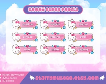 Kawaii Bunny Twitch Panels / Pink Stream Profile Banners