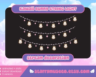 Kawaii Bunny Stream Decorations / 3 Pink Cozy Stream Animations