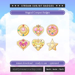 Magical Compact Twitch Badges: Kawaii Pink Sub/Bit Badges (Digital Download)