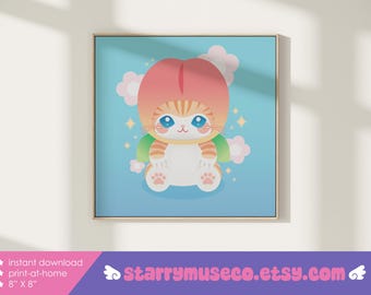 Peach Cat Printable Wall Art / 8" X 8" / DIY Print at Home / Mofusand / Kawaii