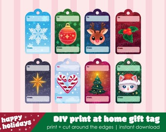 Retro Holiday Gift Tags / Print 8.5"x11" or A4 / Cut to 2"x3.5"