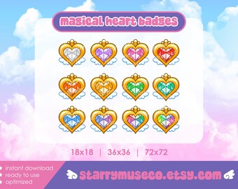 Magical Heart Twitch Sub Badges / Kawaii Rainbow Badges / Cozy Streamer Graphics