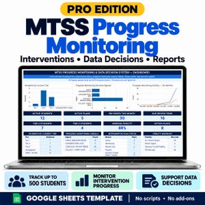 MTSS Progress Monitoring Spreadsheet | RTI Intervention Tracker, Data Dashboard & Student Support System | Google Sheets