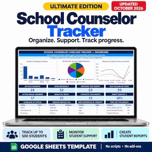 Strumento di monitoraggio dei casi per i consulenti scolastici / Modello Google Sheets completo con dashboard e report