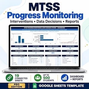 MTSS Progress Monitoring Spreadsheet | RTI Intervention Tracker, Data Dashboard & Student Support System | Google Sheets