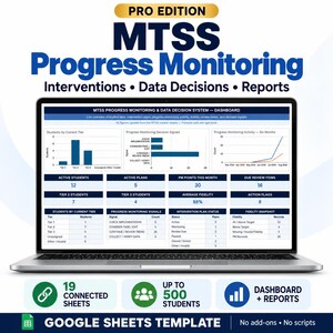 MTSS Progress Monitoring Spreadsheet | RTI Intervention Tracker, Data Dashboard & Student Support System | Google Sheets