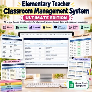 Elementary Teacher Classroom Management System | Google Sheets Gradebook, Attendance & Student Data Tracker