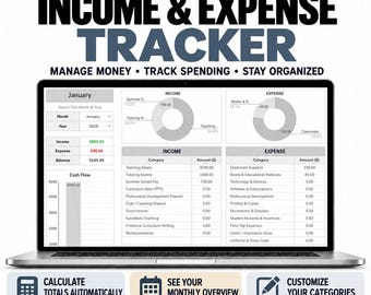 Income & Expense Tracker — Spreadsheet | Budget Planner | Classroom Finance | Automatic Dashboard | Google Sheets