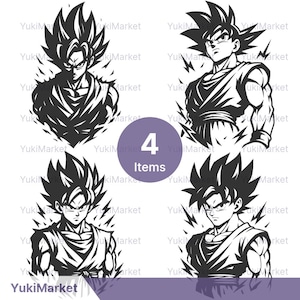 Goku SVG PNG Bundle | 4 Items | Anime Power Silhouette Clipart | Goku Inspired Art for Cricut & Print