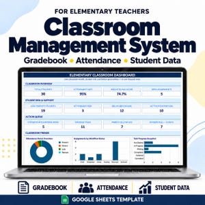 Elementary Teacher Classroom Management System | Google Sheets Gradebook, Attendance & Student Data Tracker