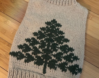 Maglioncino per cani lavorato a mano - Beige con motivo ad albero - Cashmere super caldo - Abbigliamento per animali di taglia grande