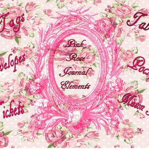 230 Pink Rose Junk Journal Elements Bundle, Junk Journal Kit, Printables, Ephemera, Victorian, Vintage