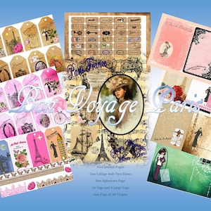 Bon Voyage Paris Journal Kit, Paris Printables, Paris Digital Junk Journal Kit