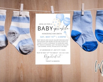 Invitación de Baby Shower para Niño / Canva editable / descarga digital / Invitación minimalista para baby shower para el segundo hijo
