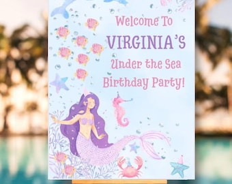 Under the Sea Birthday Welcome Sign: Mermaid Party Decor (Digital Download, 24"x36")
