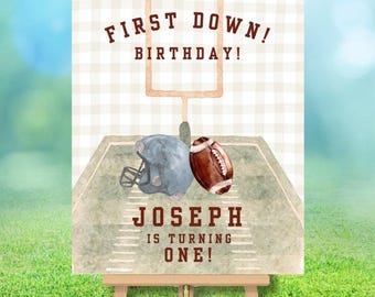First Down 1st Birthday Welcome Sign: Football Party Decor (Digital Download, 24x36")