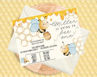 Bee One Geburtstagseinladung Vorlage: Wabe 13x18 (Digitaler Download)