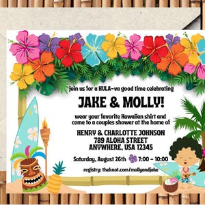 Luau Couples Shower 5&quot;x7&quot; Invitation Template, Hawaiian-Themed Wedding Shower, Instant Digital Download
