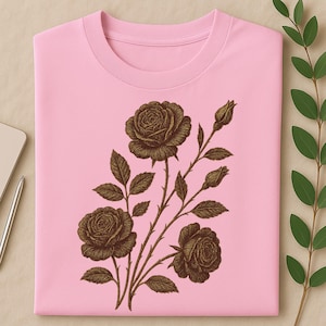 Vintage Rose T-Shirt: Botanical Linocut Floral Tee