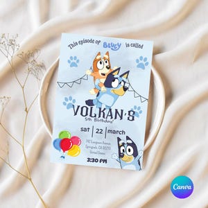Bluey Birthday Invitation, Cartoon, Kids, Bluey, Birthday, Invitation, Uitnodiging