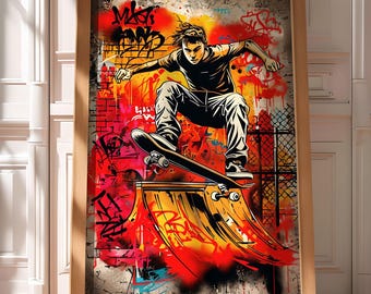 Hypebeast wall art, skateboard poster, graffiti wall art, neon poster, streetwear poster, sneaker poster, gift for sneakerhead, retro