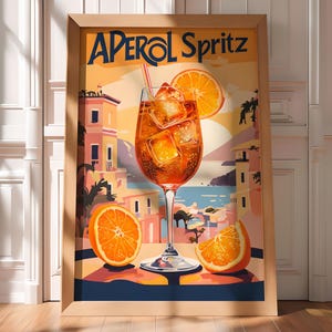 Arte mural de Aperol Spritz, póster de Aperol, impresión de Aperol, descarga digital, regalo para los amantes del Aperol, decoración de pared con alcohol vintage, arte de carrito de bar