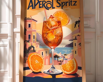 Aperol spritz wall art, Aperol poster, Aperol print, Digital download, Gift for aperol lover, Vintage alcohol wall art decor,Bar Cart Art