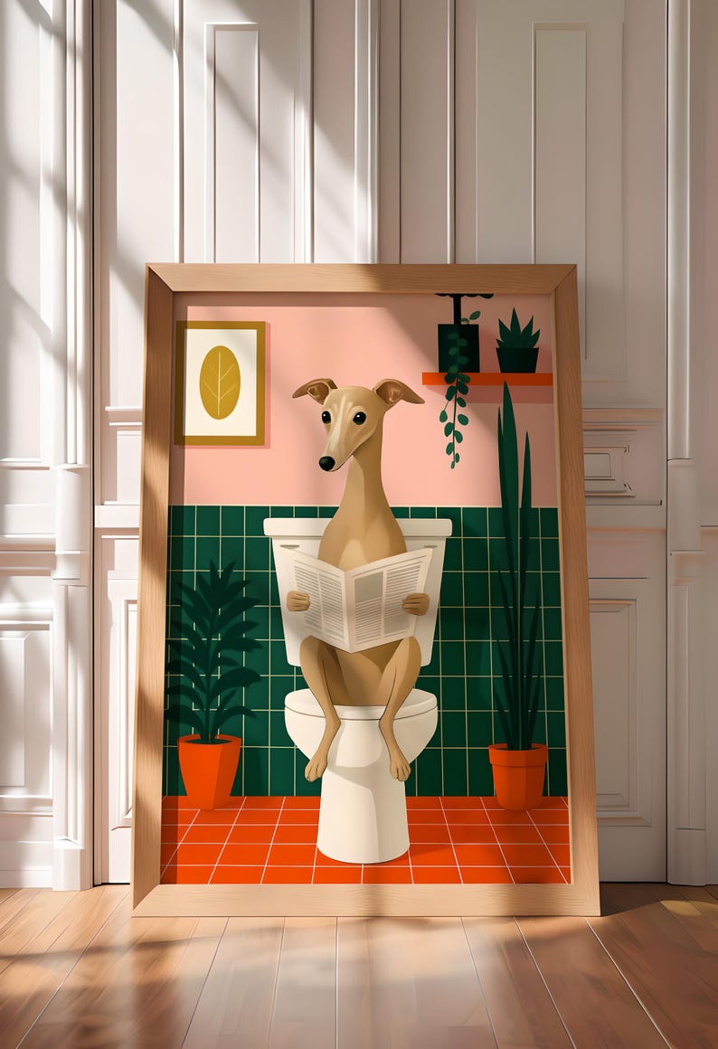 Italian Greyhound Poster, Bathroom Wall Art,cloakroom Wall Art,henri ...