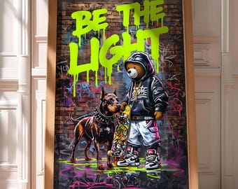 Neon hypebeast wall art,graffiti wall art, skateboard art,doberman poster, neon poster, streetwear poster,teddy bear poster,jesus,christ