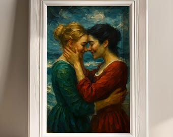 Portrait of a Lady on Fire Poster, Movie poster, oil painting print, Classic poster, lesbian couple, mid century