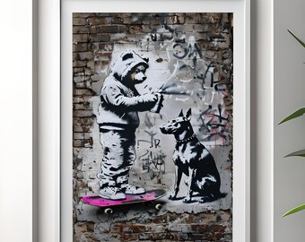 Neon hypebeast wall art,hypebeast poster,graffiti wall art, skateboard art,doberman poster, neon poster, streetwear poster,teddy bear poster