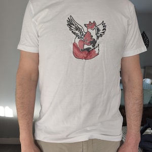Original fox drawing t-shirt flying red fox