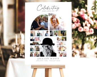 Funeral Welcome Sign Canva | Celebration of Life Photo Collage Poster | Large Memorial Sign Funeral Display Printable | Instant Download