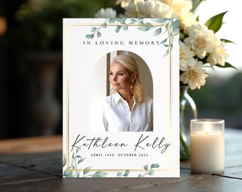 Greenery Funeral Program Template Canva | Editable Botanical Memorial Obituary | Celebration of Life Printable | Instant Download